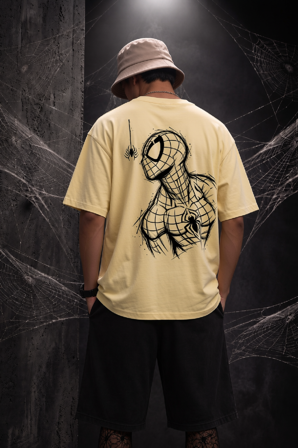 Beige Spiderman Graphic Printed