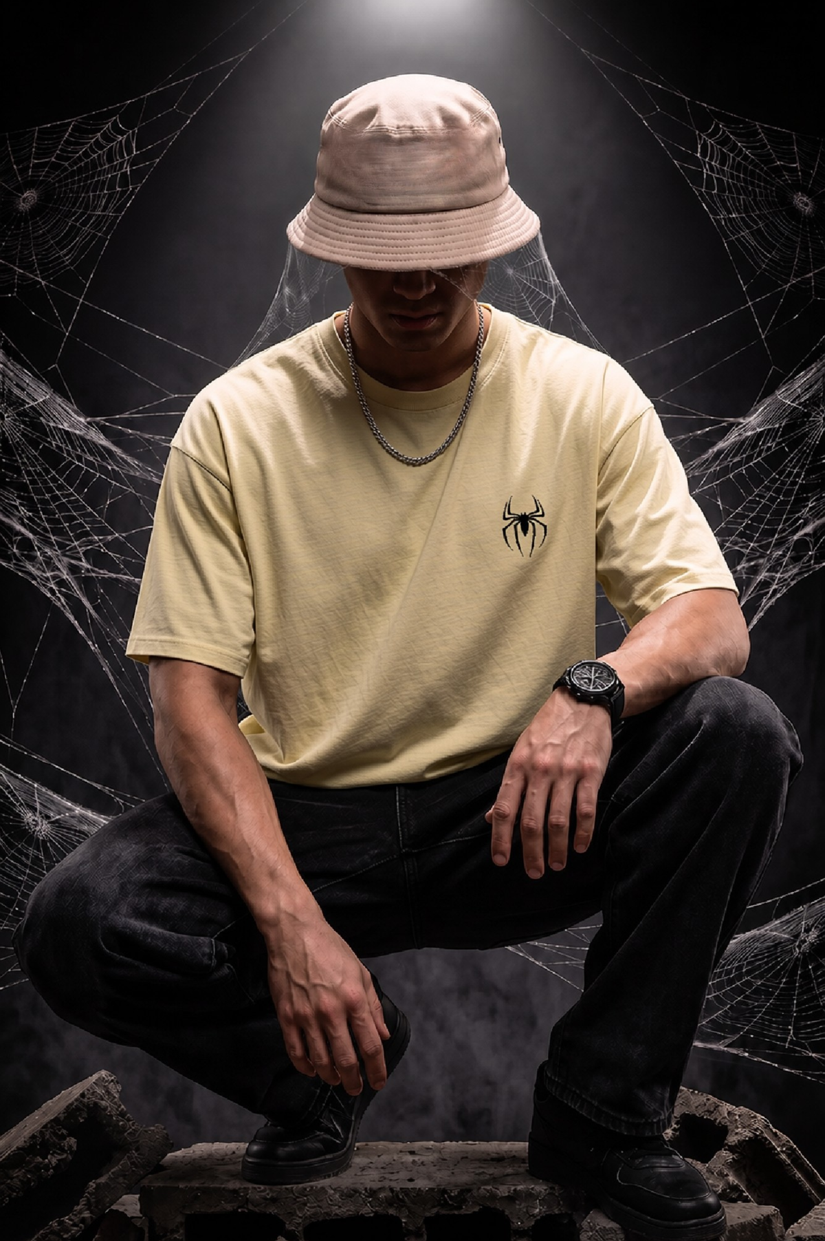 Beige Spiderman Graphic Printed