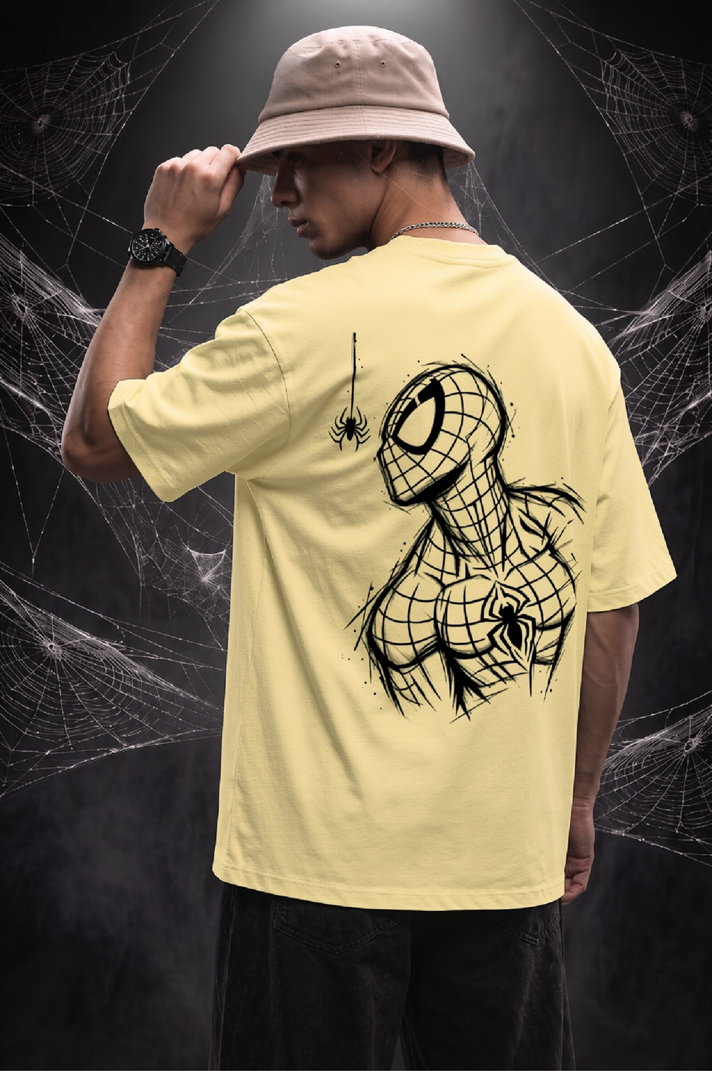 Beige Spiderman Graphic Printed