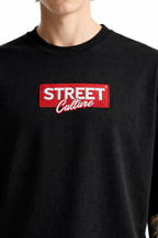 Black t-shirt with 'Street Culture' logo on a white background