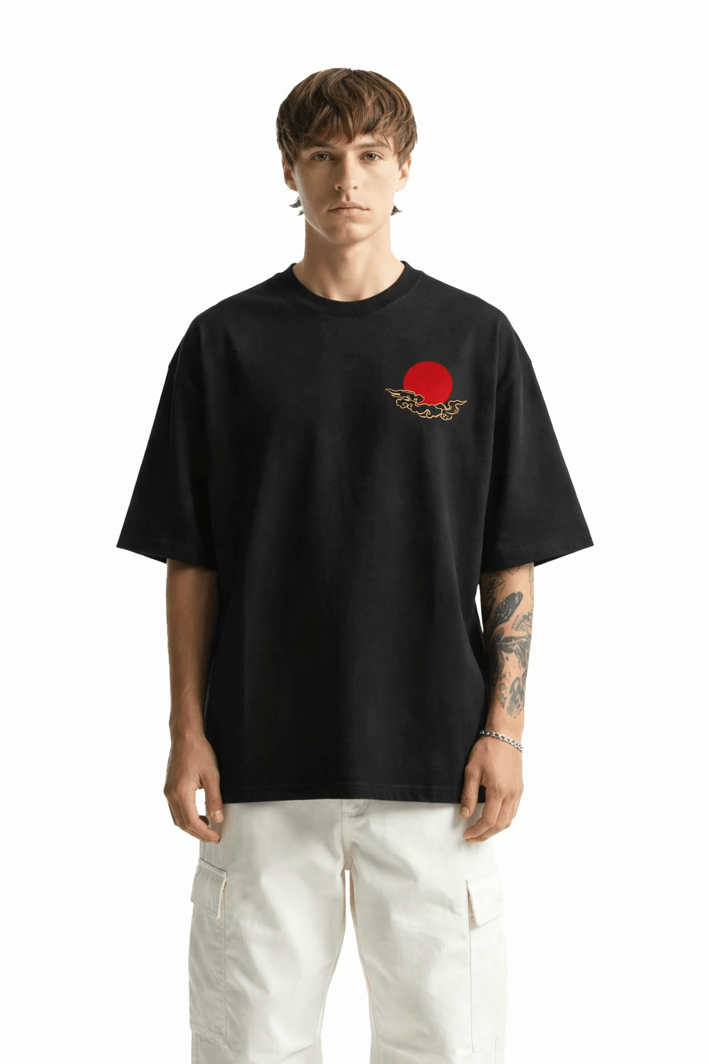 Japanese Sunset Art Embroidery Oversized T-Shirt - Trendieez