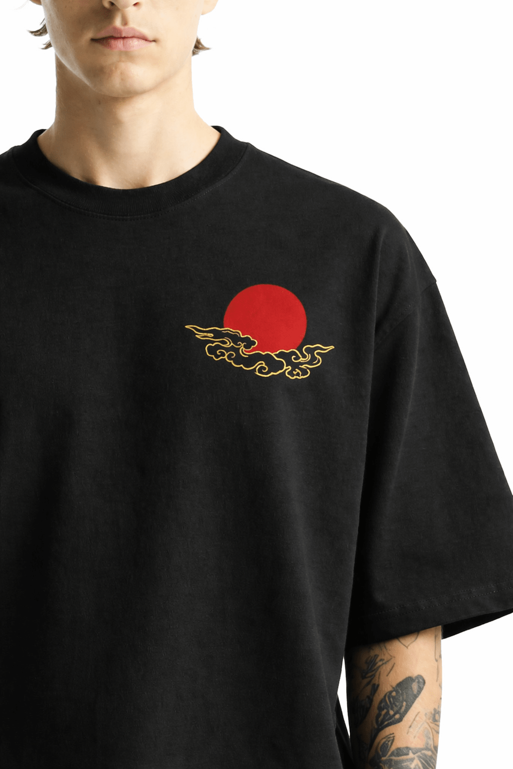 Japanese Sunset Art Embroidery Oversized T-Shirt - Trendieez