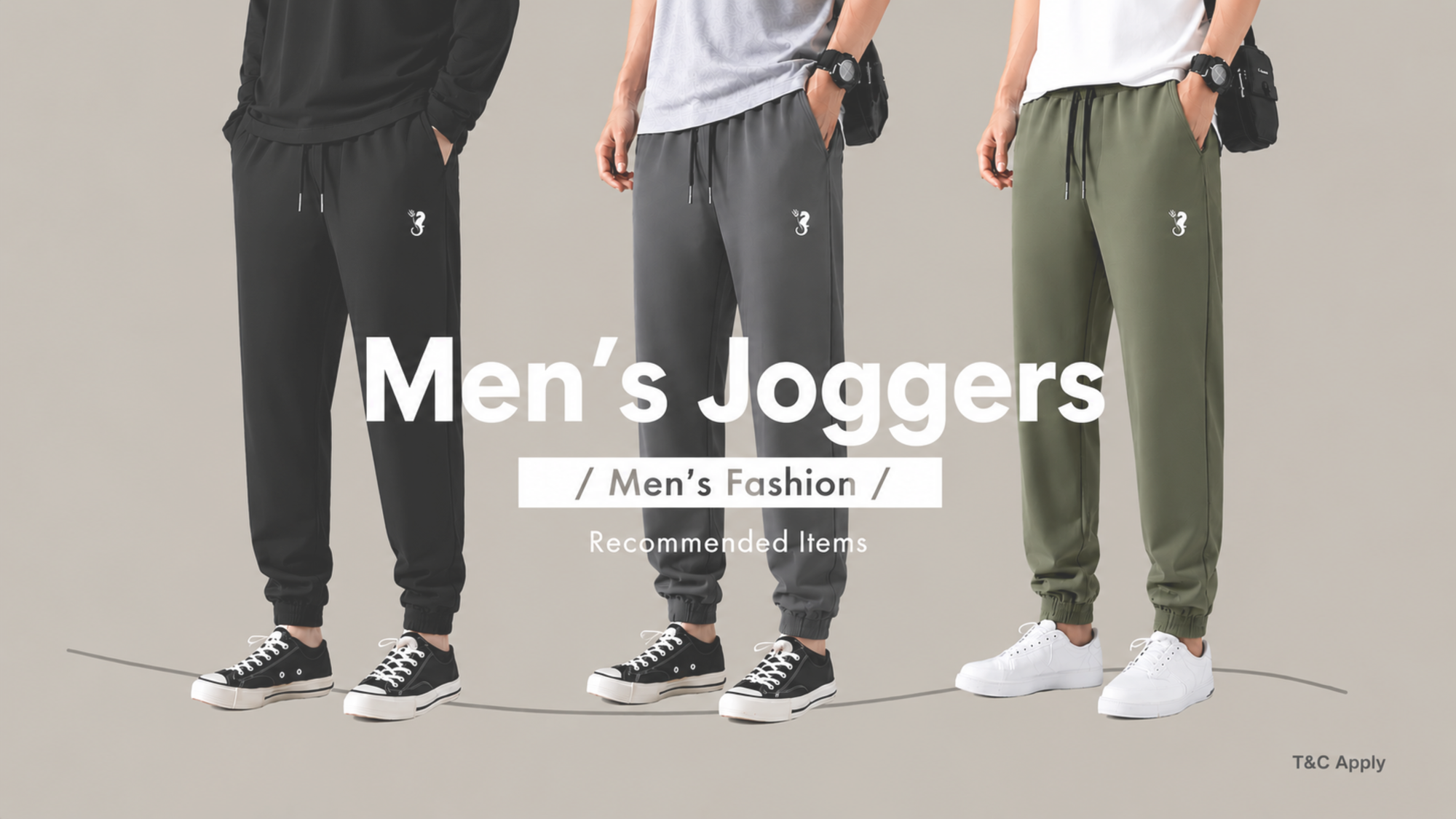 Three people wearing men's joggers with a plain background trendieez